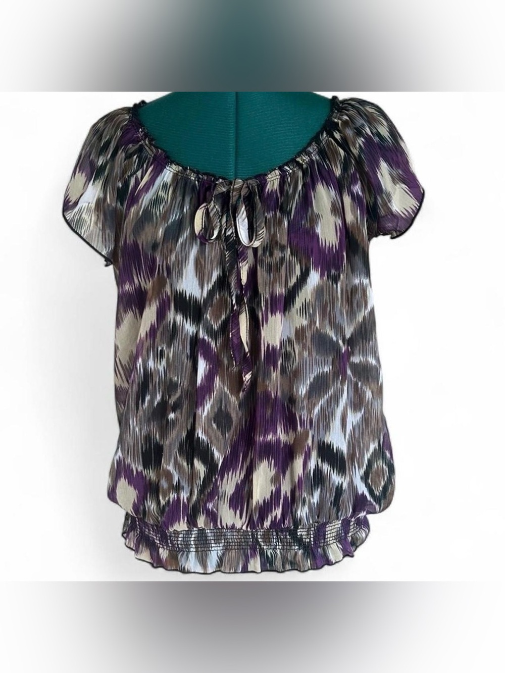 Agenda Purple, Brown & Black Printed Peasant Top